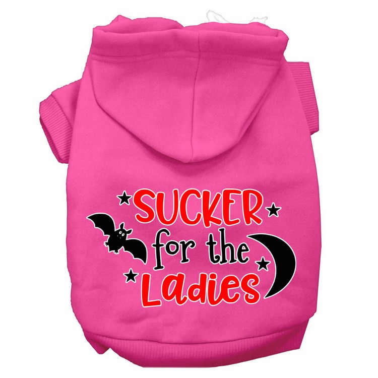 Sucker for the Ladies Screen Print Dog Hoodie Bright Pink XS